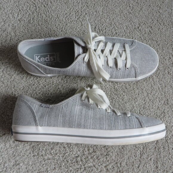 Keds womens Kickstart Chambray Stripe Sneakers Size 7.5 Gray/White #WF57557 - Picture 1 of 10